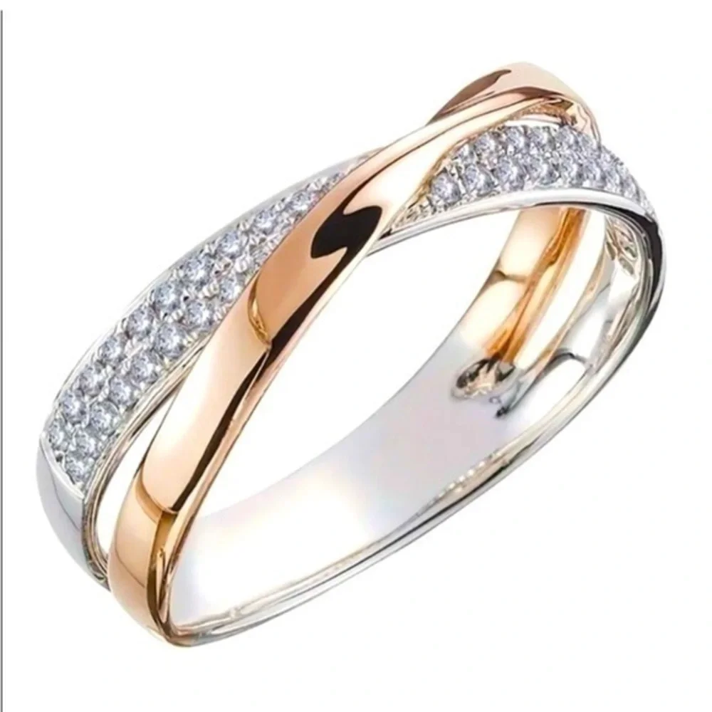 Silver & Rose Gold Diamond Crossover Ring